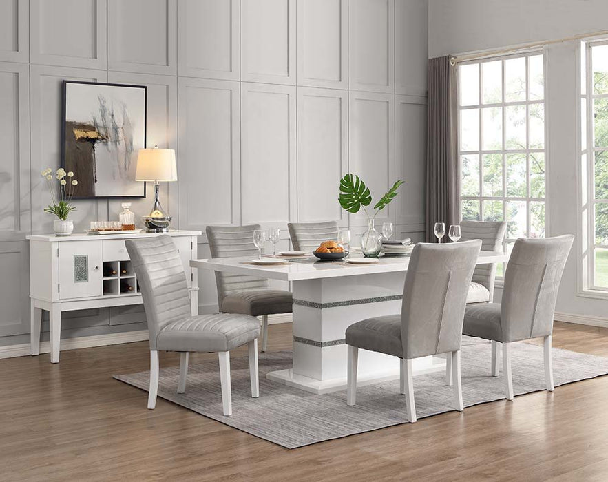 Elizaveta - Dining Table With Pedestal Base - Faux Crystal Diamonds & White High Gloss ACME