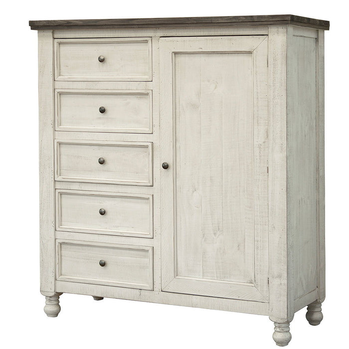 Solid Wood Five Drawer Gentlemans Chest - Gray / Ivory