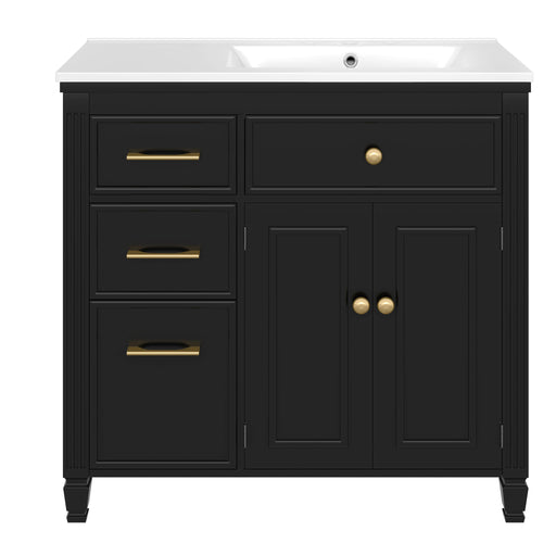 Bathroom Vanity With Sink, 1 Tip Out Drawer, 3 Side Drawers, Adjustable Shelf Noble House