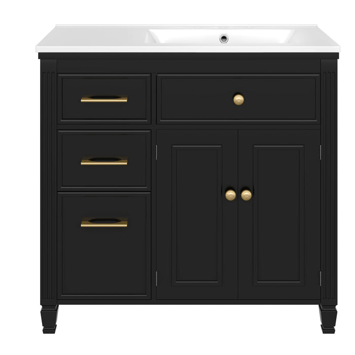 Bathroom Vanity With Sink, 1 Tip Out Drawer, 3 Side Drawers, Adjustable Shelf Noble House