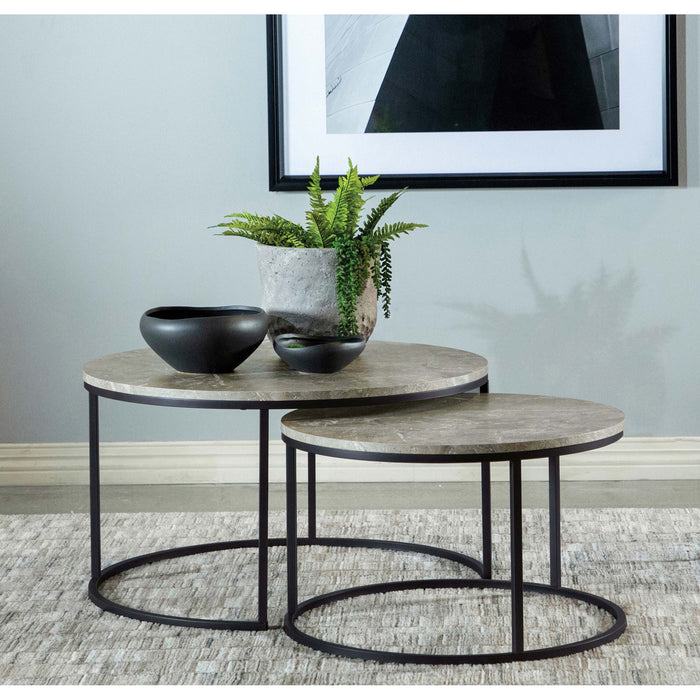 Hanover - 2 Piece Round Nesting Coffee Tables - Gray Furniture Max