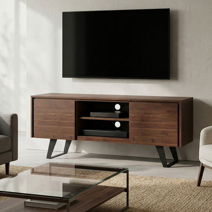 Lowry - TV Media Stand - Distressed Charcoal Brown Simpli-Home