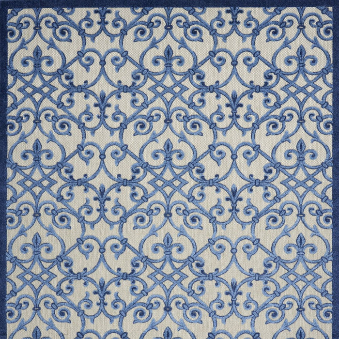 10' X 13' Damask Non Skid Indoor / Outdoor Area Rug - Gray / Blue