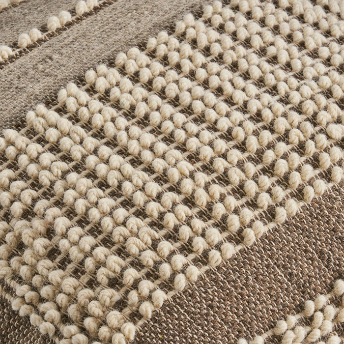 Rustic Wool And Cotton Large Pouf, Handcrafted Tufted Design - Brown / Beige