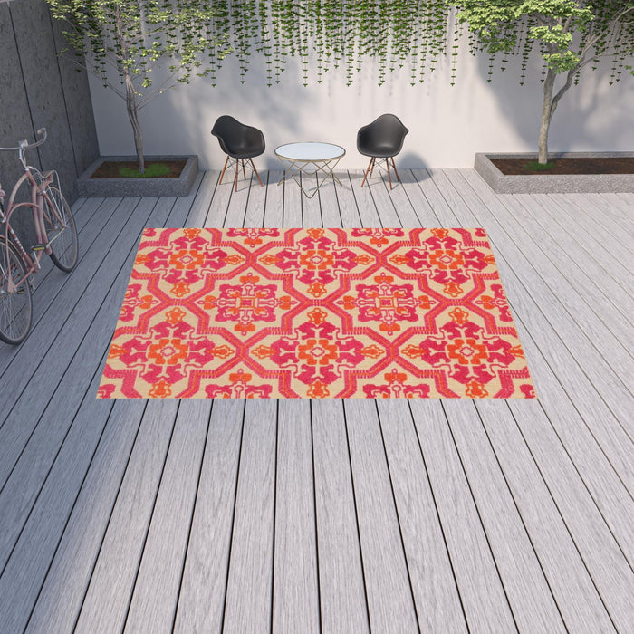 10' X 13' Moroccan Indoor / Outdoor Area Rug - Pink / Orange