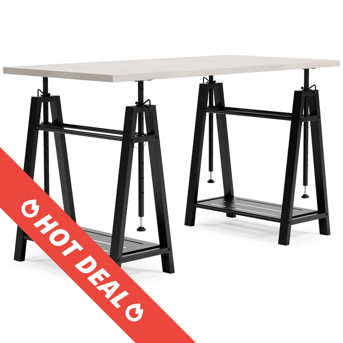 Bayflynn - White / Black - Adjustable Height Desk