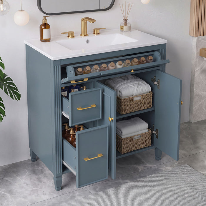 Freestanding Bathroom Vanity With Sink, Soft Close Door, Tip Out Drawer Noble House
