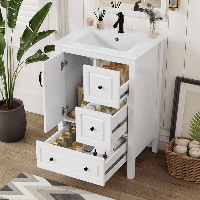Freestanding Bathroom Vanity With Sink, Soft Closing Cabinet And Drawers - White Noble House