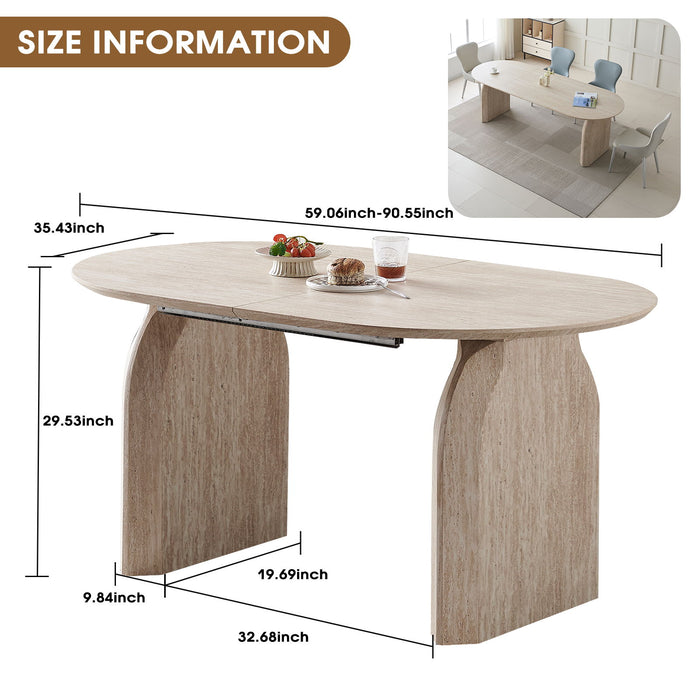Oval Extendable Dining Table With Dual Pillar Design - Off White Home Essentials