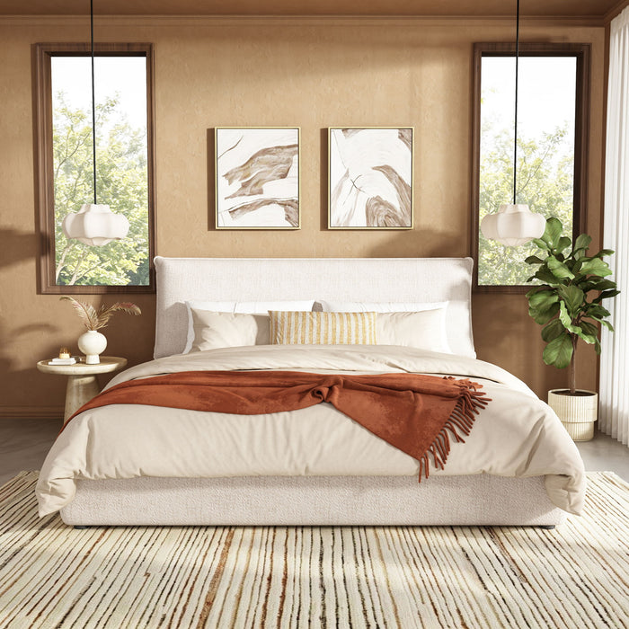 Upholstered Platform Bed Frame With Oversized Plush Pillow Headboard Artistry At Home