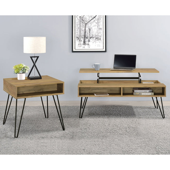 2 Piece Lift Top Coffee And End Table Set With Hairpin Legs - Golden Oak Furniture Max