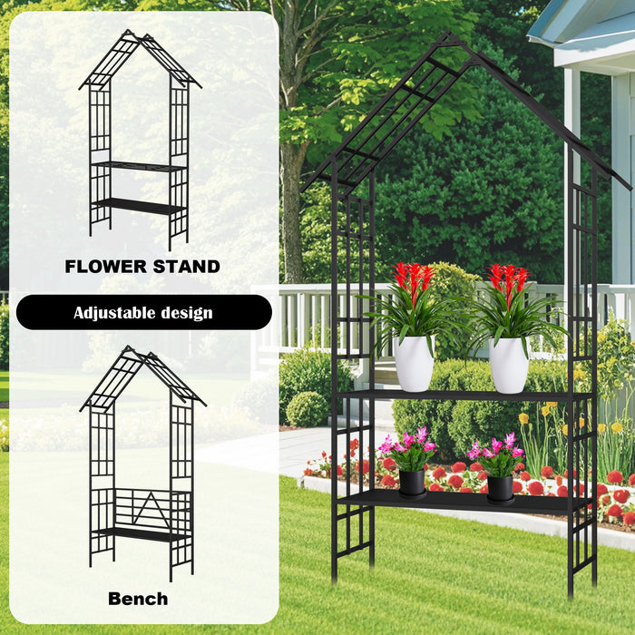 Garden Arch With Bench Turned Into Flower Stand Climbing Plants Support Outdoor - Black Daily Nest