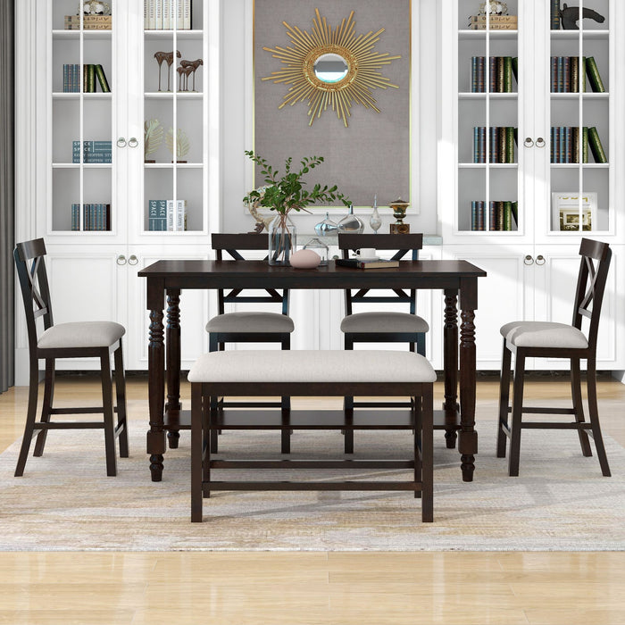 Counter Height Dining Set With Shelf, 4 Chairs And Bench Hearth and Haven