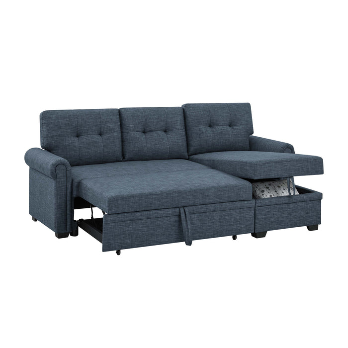 Blend Upholstered Sleeper Sofa With Reversible Chaise And Tufted Back - Dark Blue Home Essentials