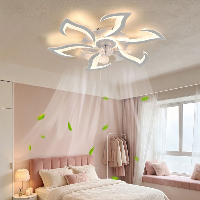 Flower Ceiling Fan With LED Dimmable Light, Flush Mount Ceiling Fan With Remote Control, Low Profile Design, 6 Speeds, Timing Function Daily Nest