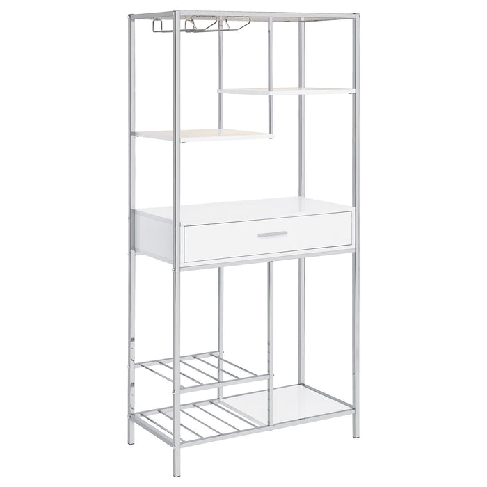 Draper - 5 Shelf LED Wine Cabinet With Pull Out Drawer - Gloss White Furniture Max