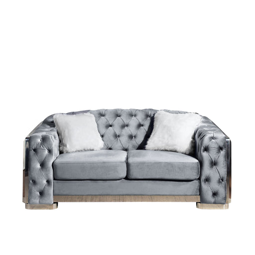 2 Seater Loveseat Sofa With Button Tufted Diamond Grid & 2 Pillows For Living Room Home Essentials