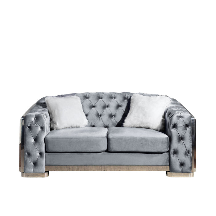 2 Seater Loveseat Sofa With Button Tufted Diamond Grid & 2 Pillows For Living Room Home Essentials