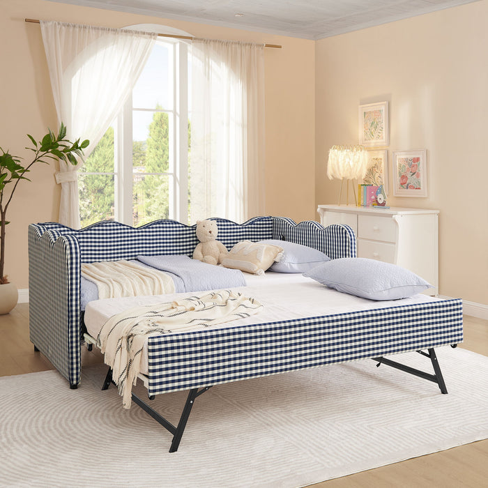 Gingham Daybed With USB Charging Port, Wave-Shaped Design Home Essentials