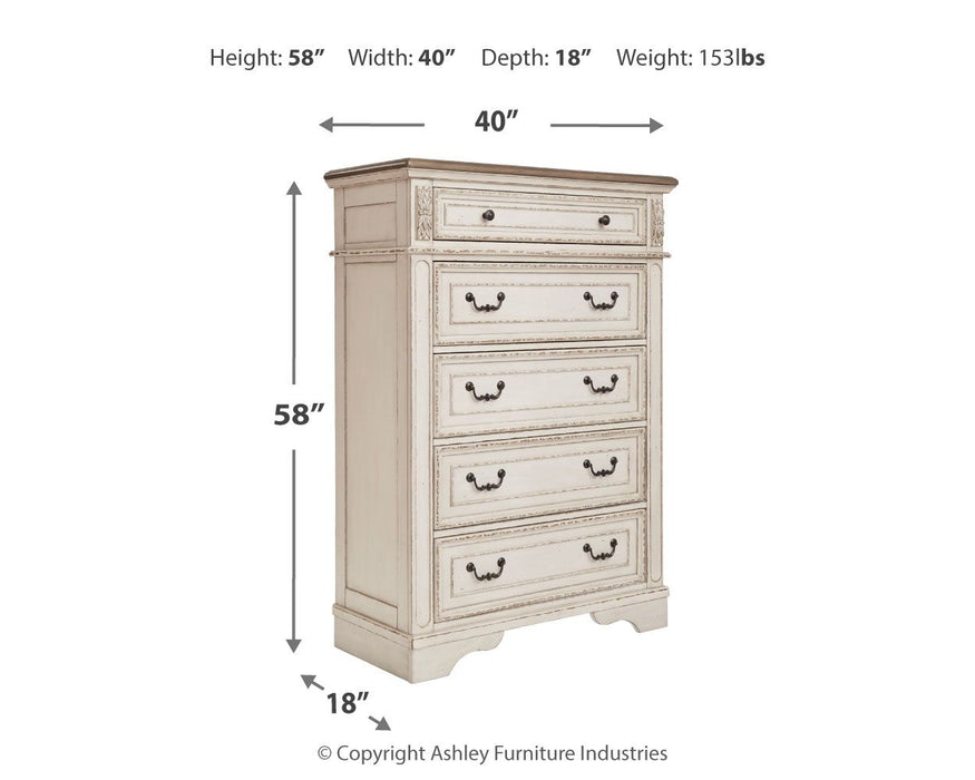 Realyn - Five Drawer Chest - White / Brown / Beige Signature Design by Ashley®