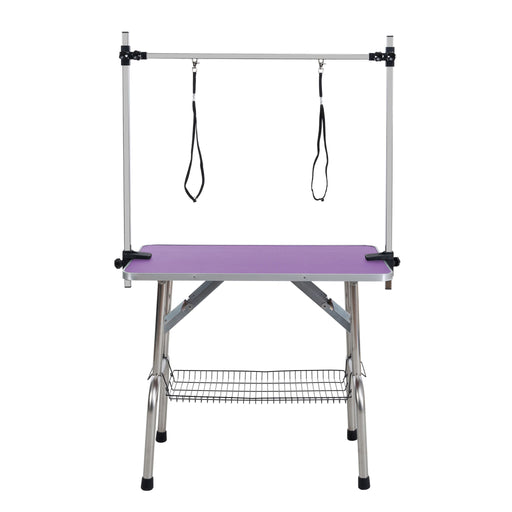 Folding Dog Pet Grooming Table Stainless Steel Frame Rubber Mat On Board With Adjustable Arm And Clamps Pet Dog Cat Grooming Table Daily Nest