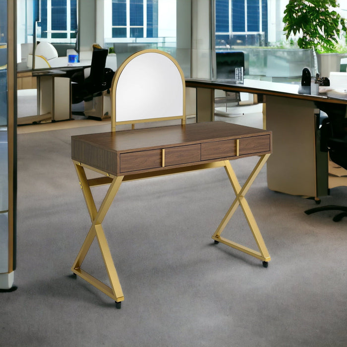 Vanity Table With Mirror - Golden Brown