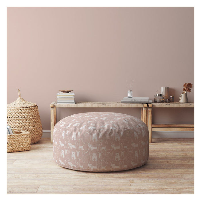 Cotton Round Animal Print Pouf Ottoman - Pink