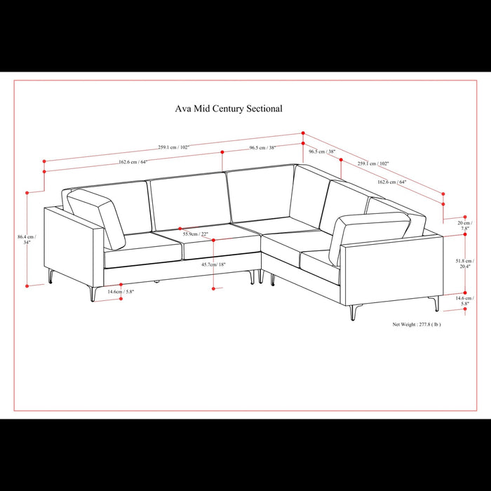 Ava - Mid Century Corner Sectional Sofa Handcrafted Simpli-Home