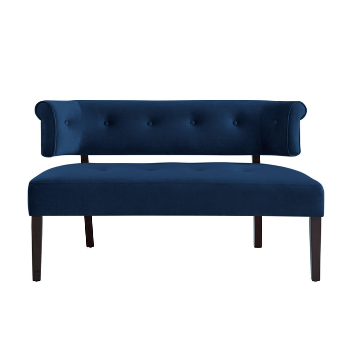 Upholstered Velvet Bench - Black / Navy Blue