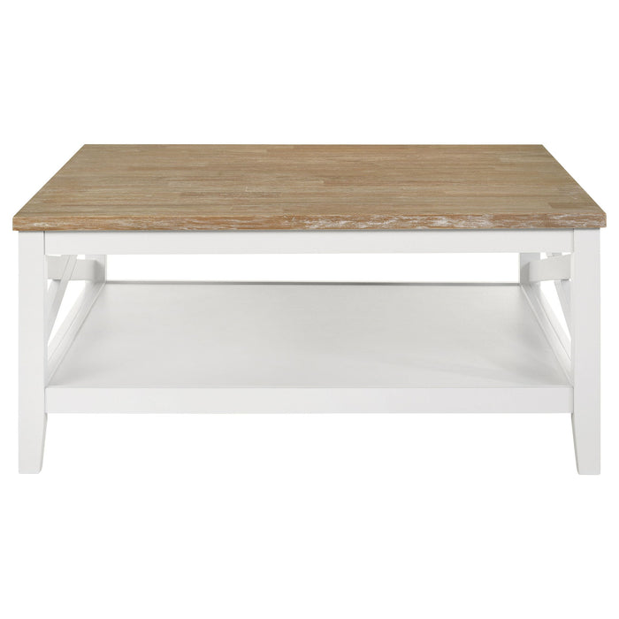Evanston - Square Coffee Table With Shelf - White Furniture Max