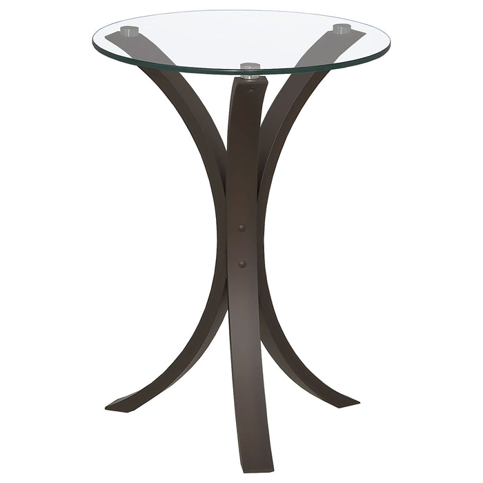 Helena - Round Glass Top Accent Side Table - Cappuccino Furniture Max