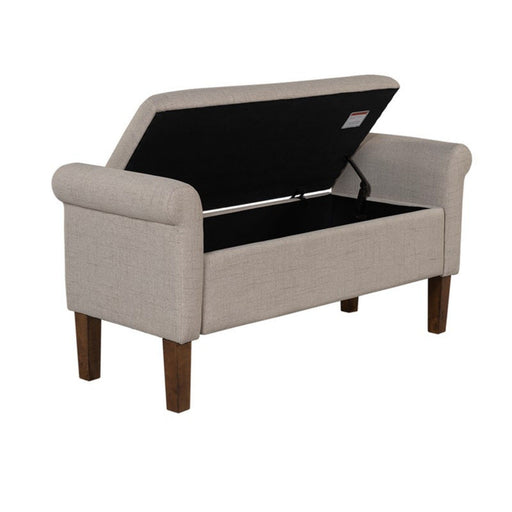 Upholstered Storage Bench With Rolled Armrests - Beige JLA