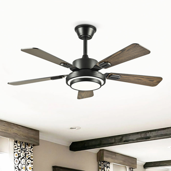 5 Blades Ceiling Fan With LED Light 3000 - 6500K Dimmable, 6 Speed Levels, Reversible Ceiling Fan - Matte Black Daily Nest