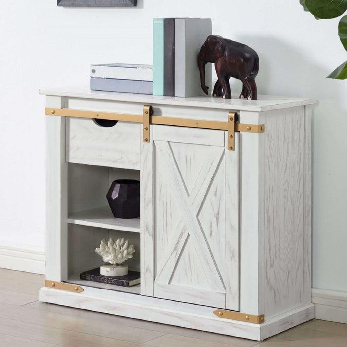 Console Table With Storage Drawer And Open Shelves - Antique White / Gold Home Essentials