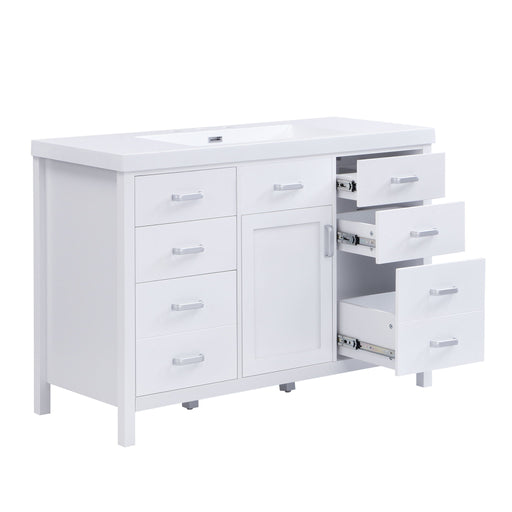 47.25" Modern Bathroom Vanity With Sink, Soft Close Single Door & 6 Drawers - White Noble House