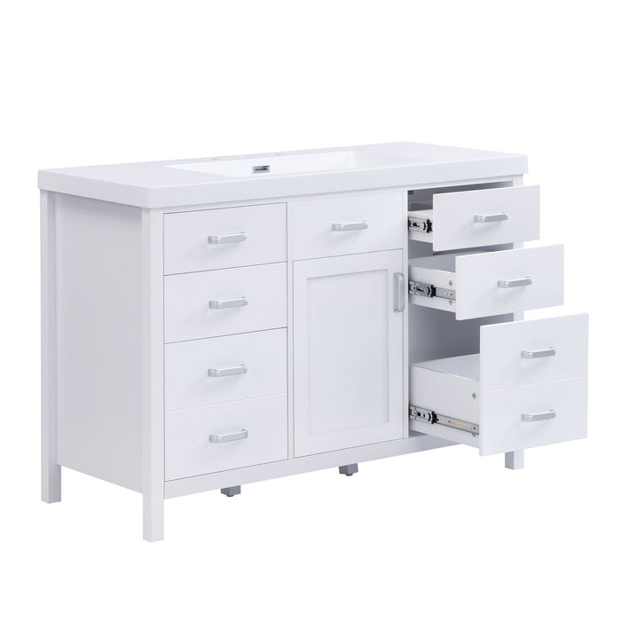 47.25" Modern Bathroom Vanity With Sink, Soft Close Single Door & 6 Drawers - White Noble House