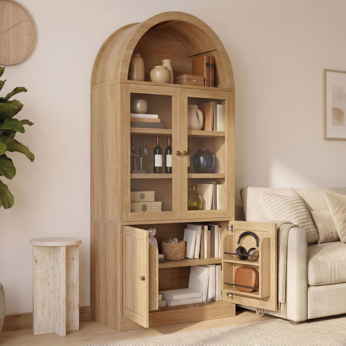 Tall Arched Top Storage Cabinet With 5 Tier Shelves, Soft Close Hinges Noble House