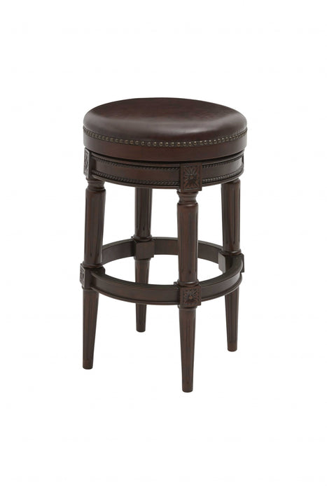 Faux Leather And Solid Wood Swivel Backless Counter Height Bar Chair - Wood Brown