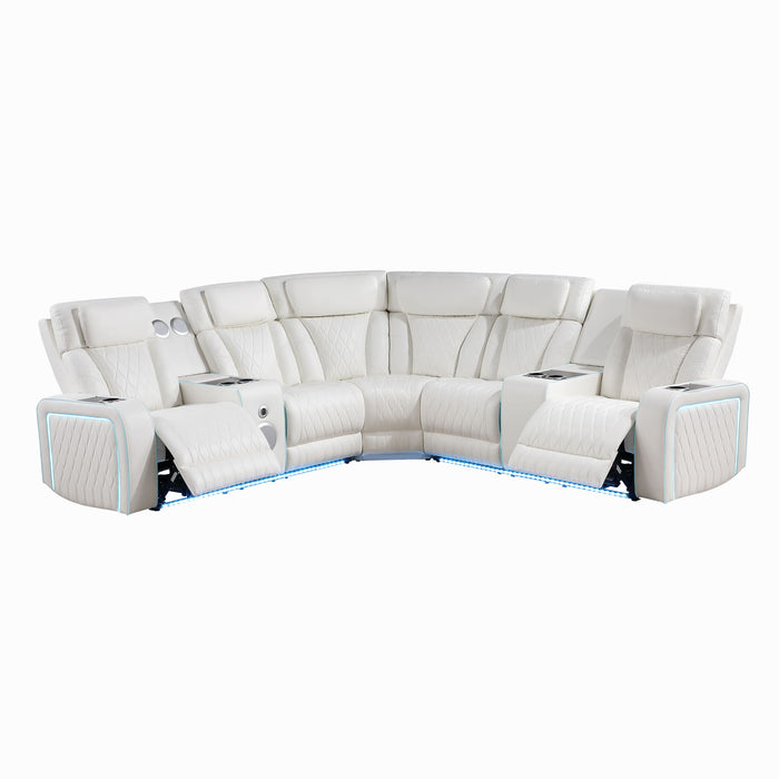 Electra - Power Recliner Sectional Sofa With Power Headrests, Console Loveseats, Wedge, LED Light Strip, Speakers Matrix Furniture Group