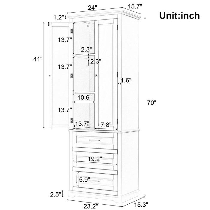 Tall Storage Cabinet With 3 Drawers For Bathroom Hearth and Haven