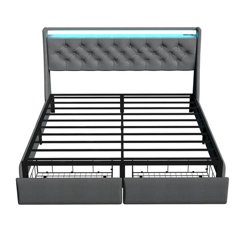 Floating Bed Frame With Rgb LED Light, 2 Storage Drawers & Headboard Shelf Home Essentials