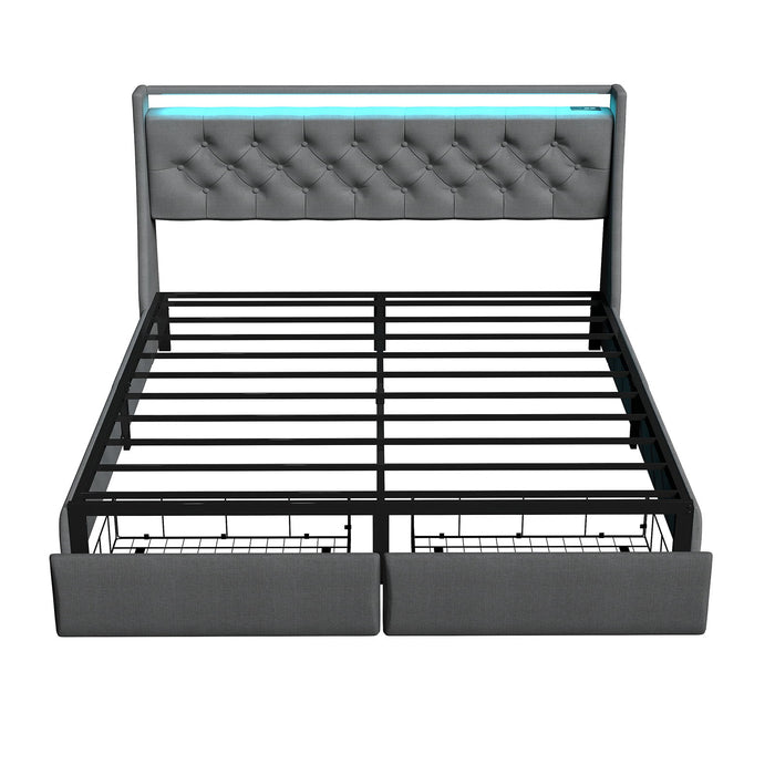 Floating Bed Frame With Rgb LED Light, 2 Storage Drawers & Headboard Shelf Home Essentials