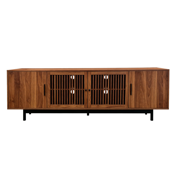 TV Stand, Media Console With Soft Closing Hinges, Adjustable Shelves, Slatted Doors - Walnut Hearth and Haven