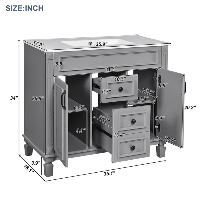 Bathroom Vanity With Top Sink, Mirror Cabinet, 2 Soft Closing Doors & 2 Drawers