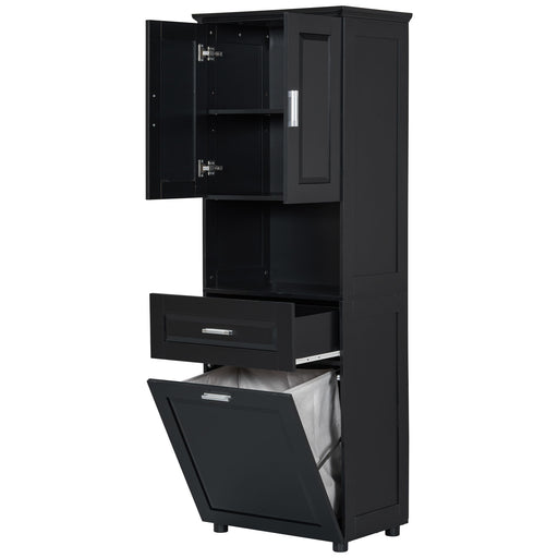 Tall Bathroom Cabinet With Tilt-Out Laundry Basket And Upper Storage Hearth and Haven