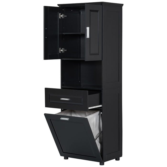 Tall Bathroom Cabinet With Tilt-Out Laundry Basket And Upper Storage Hearth and Haven