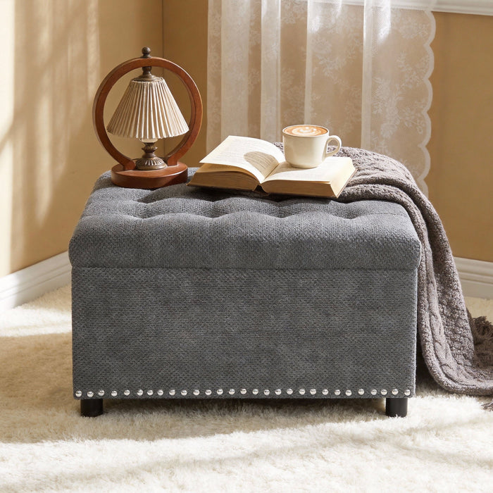 Square Tufted Storage Ottoman With Nailhead Trim Home Essentials