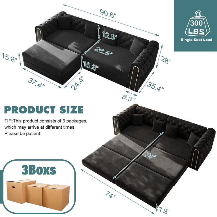 3-In-1 Convertible Sleeper Sofa With Movable Ottoman For Living Room Home Essentials