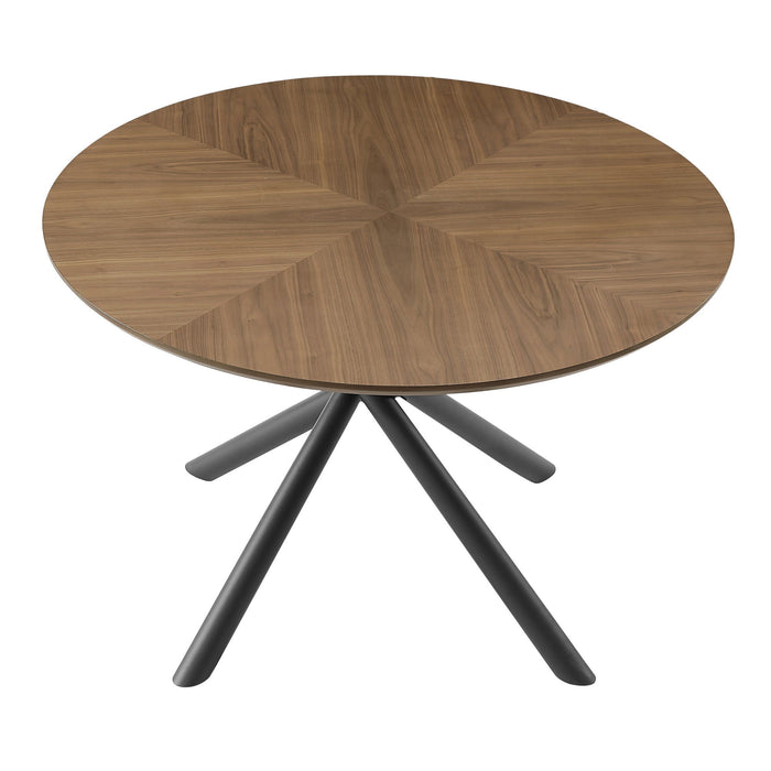 53.14'' Round MDF Coffee Table End Table Short Leisure Tea Table Cross Legs Metal Base, Easy To Assemble, Walnut.