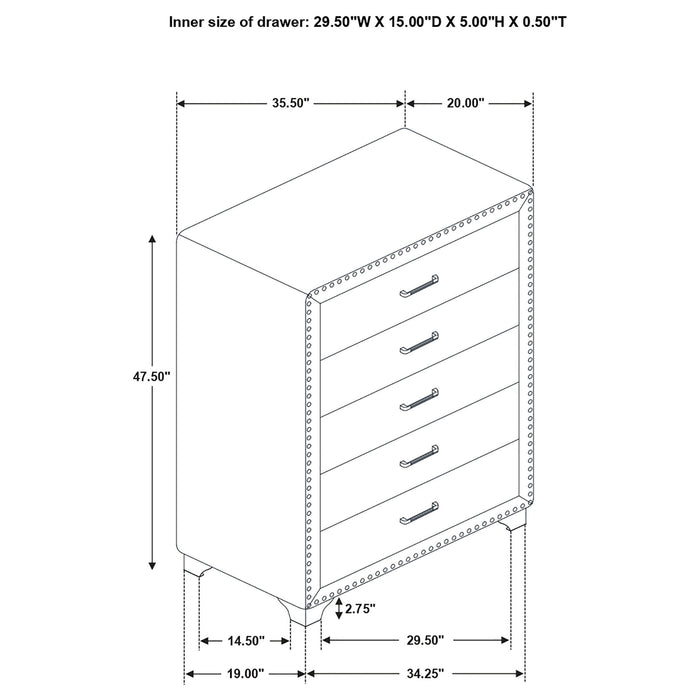 5 Drawer Bedroom Chest With Crystal Pulls Furniture Max